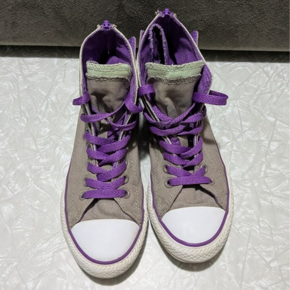 Converse Chuck Taylor All Star High Top Youth 2 Gray Purple Mint Back Zip Skater